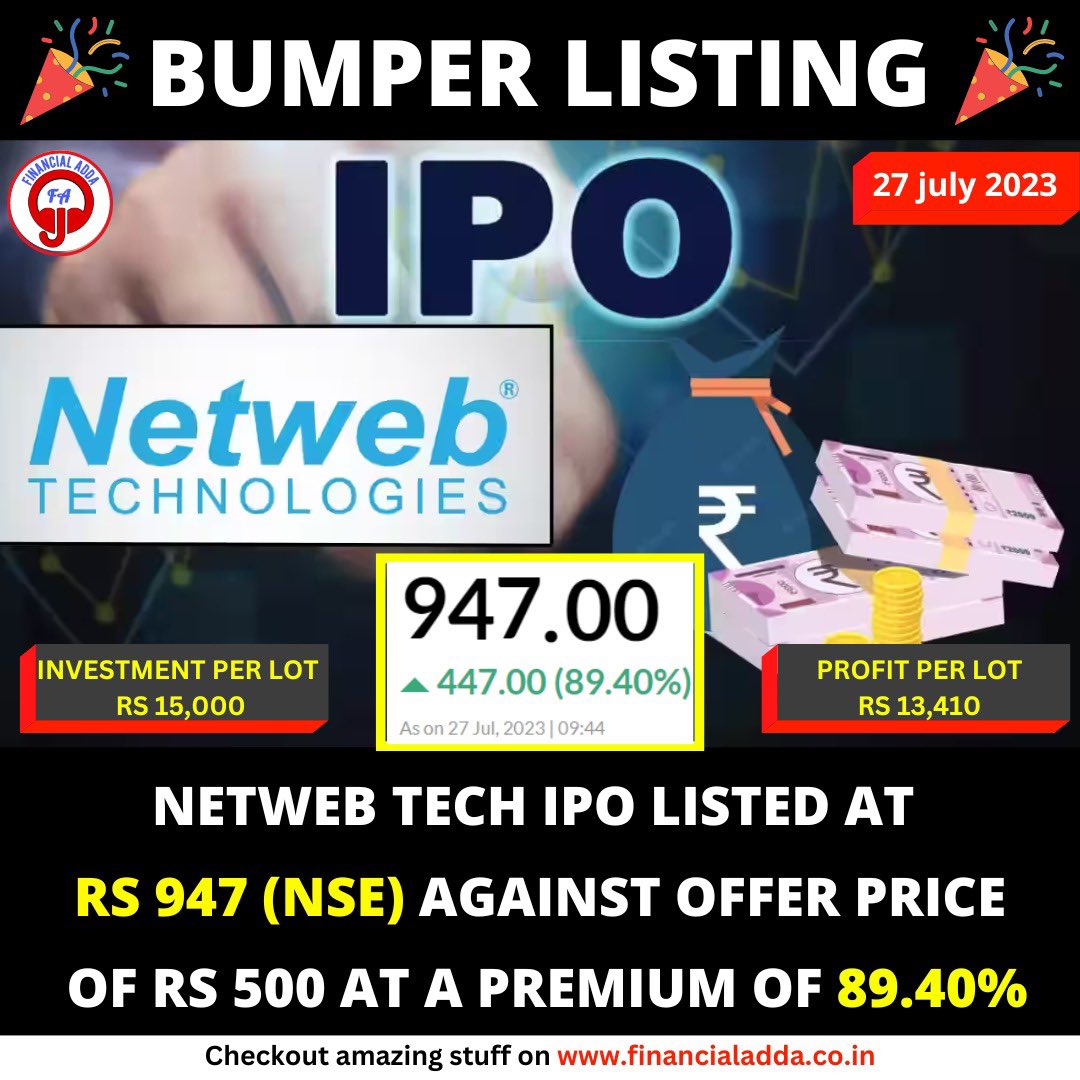 FinancialAdda's tweet photo. Bumper Listing #netwebipo https://t.co/Gc5b5lCc83