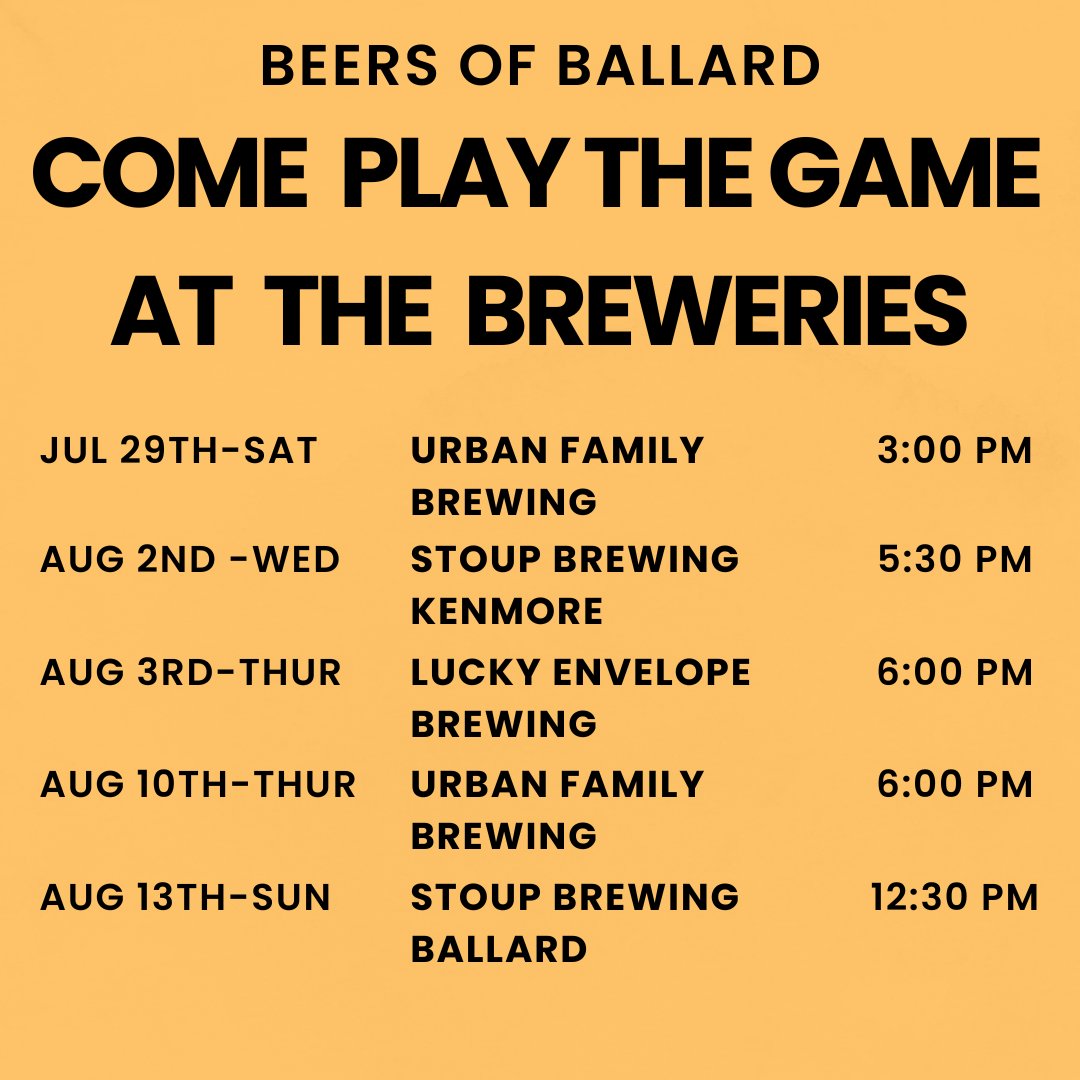 Here is the schedule of events to play the game at the breweries. The game is 93% funded and in the home stretch! Thank you for the support!