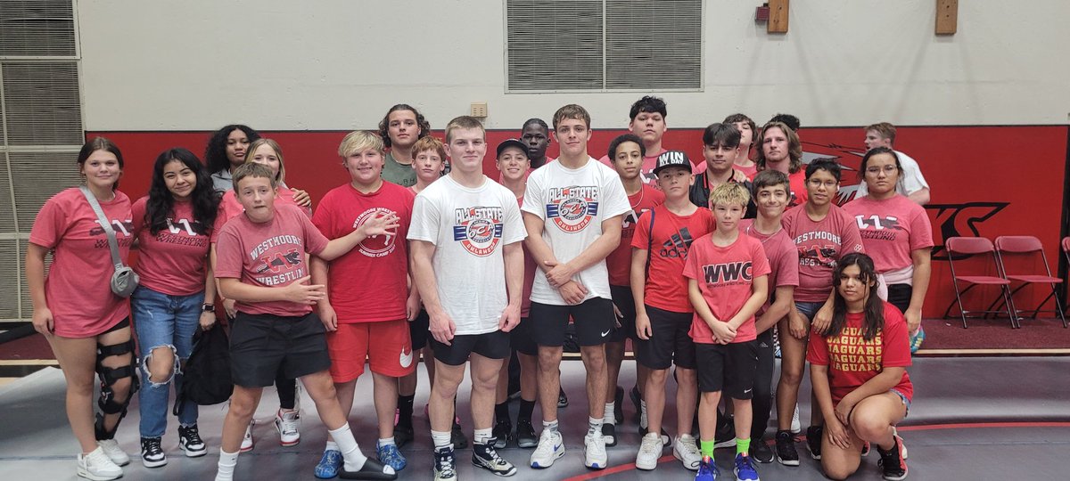 CoachWEvans's tweet photo. @405wrestler and @HoldenMartin05 both won their OCA All State matches tonight, capping off two great careers @WestmooreHS . We took a bus load of current and former wrestlers to cheer them on! Thank you to everyone that attended!#jaguarproud https://t.co/ZmT8E7QEkv