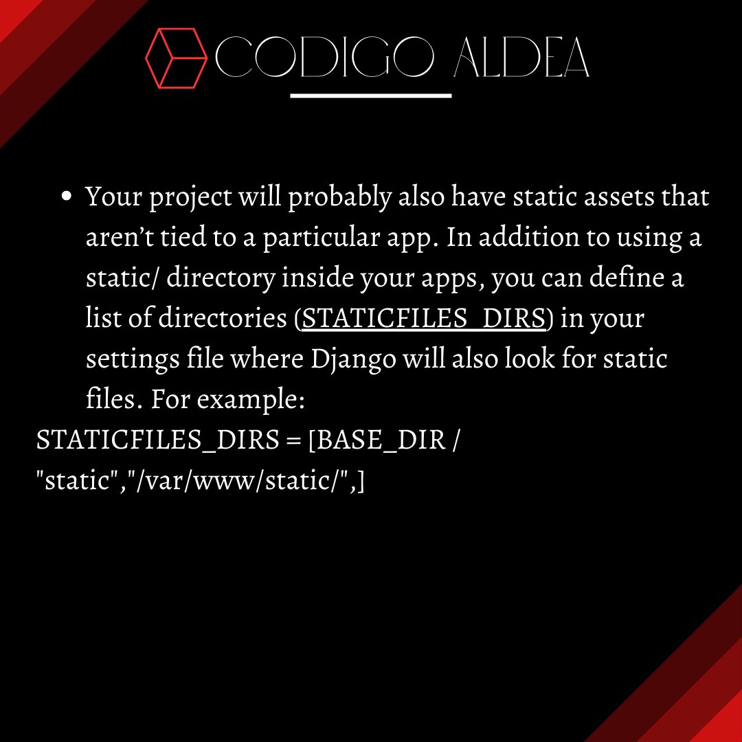 AldeaCodigo's tweet image. Configuring Static Files in Django
#django
#staticfiles
#configuration
#guide
#tutorial
#learndjango
#python
#webdevelopment
#programming
#development
#coding
#tutorial
#howto
#guide
#completeguide
#beginners
#intermediate
#advanced