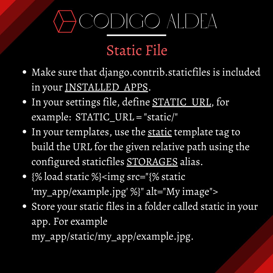 AldeaCodigo's tweet image. Configuring Static Files in Django
#django
#staticfiles
#configuration
#guide
#tutorial
#learndjango
#python
#webdevelopment
#programming
#development
#coding
#tutorial
#howto
#guide
#completeguide
#beginners
#intermediate
#advanced