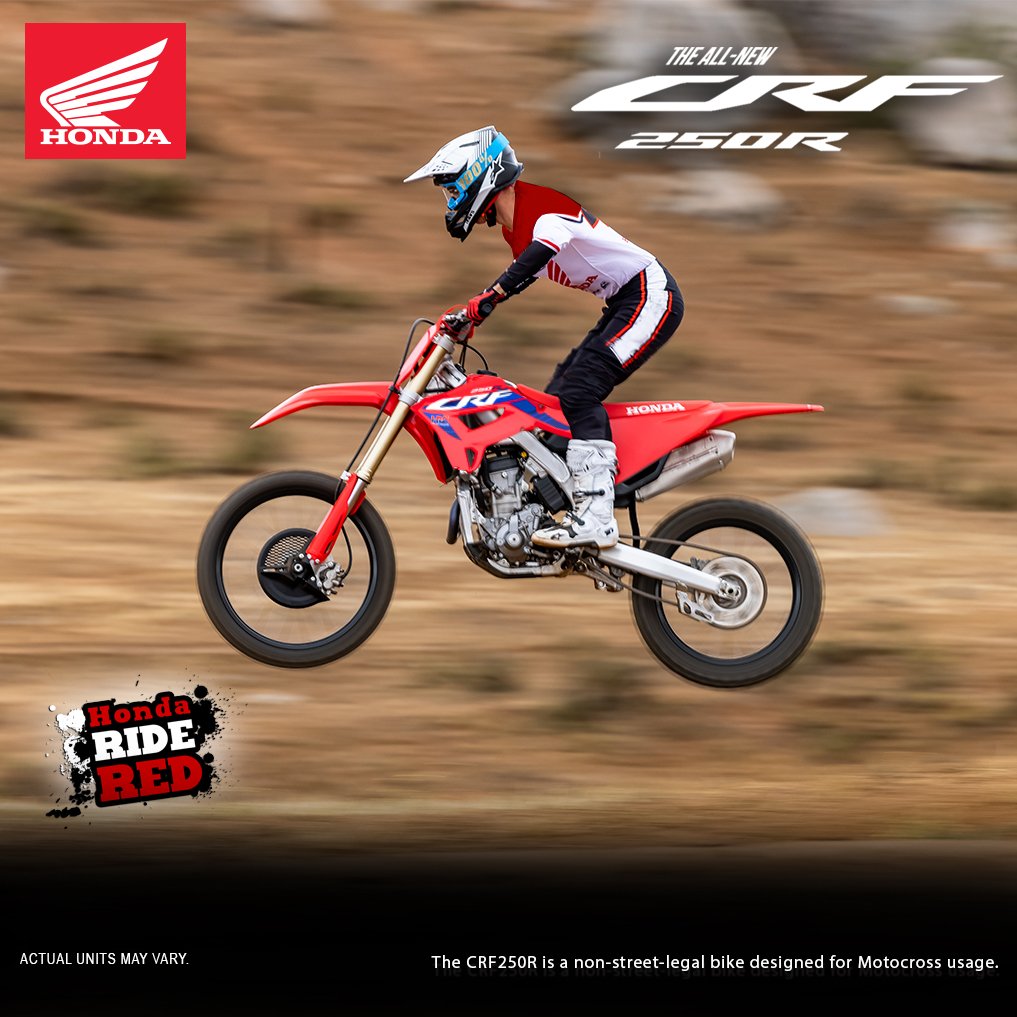 Hondaph_mc's tweet photo. The All-New CRF250R brings you an unforgettable motocross experience.
The toughest terrains are nothing to do with this funbike.
Begin your thrilling ride today!
Actual unit may vary.
#CRF250R
#Funbike
#HondaPH
#OneDream https://t.co/VHvlTOa410