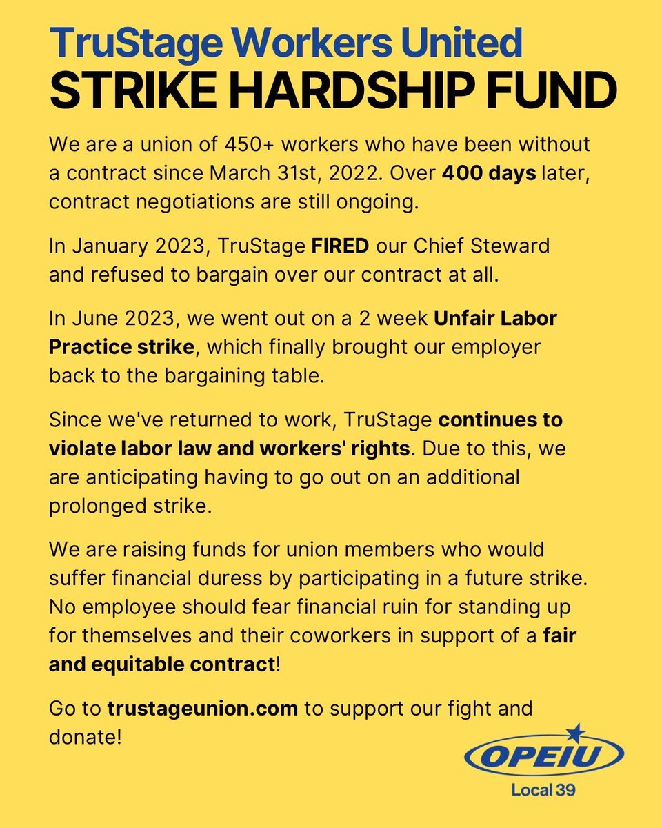 We are raising funds for union members who would experience financial distress by participating in a future strike. No employee should fear financial ruin for standing up for themselves and their coworkers in support of a fair and equitable contract!

Go to