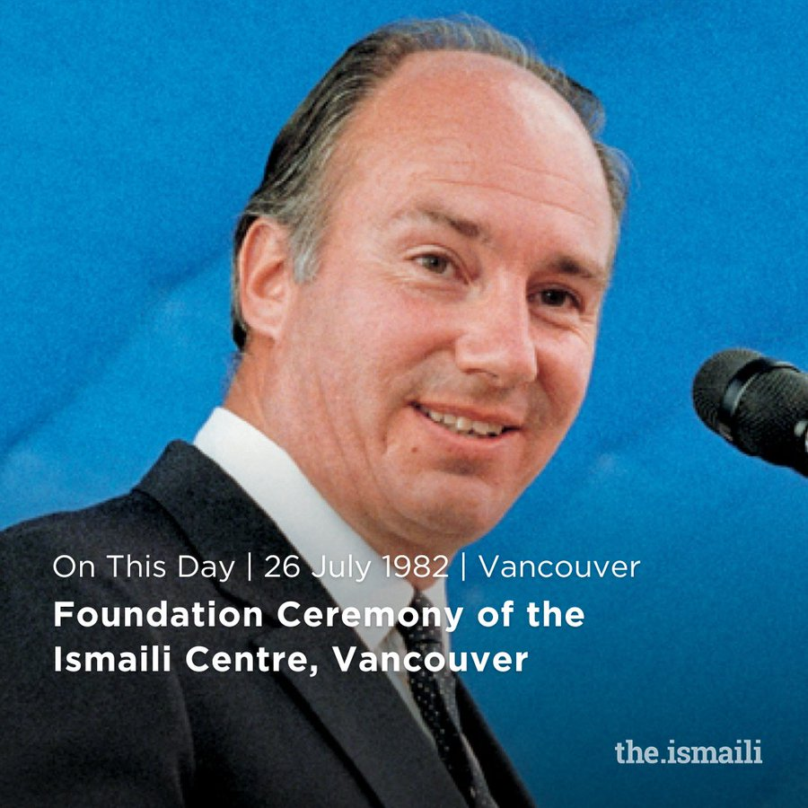 TheIsmailiCA's tweet photo. #OnThisDay (26 July 1982) Mawlana Hazar Imam attended the Foundation Ceremony of the Ismaili Centre, Vancouver.   Read his full speech at 

https://t.co/vJdIXxc3mP.  

#AgaKhan #Ismaili #IsmailiCentre #Vancouver #BritishColumbia #Canada https://t.co/1kfbSUUieE