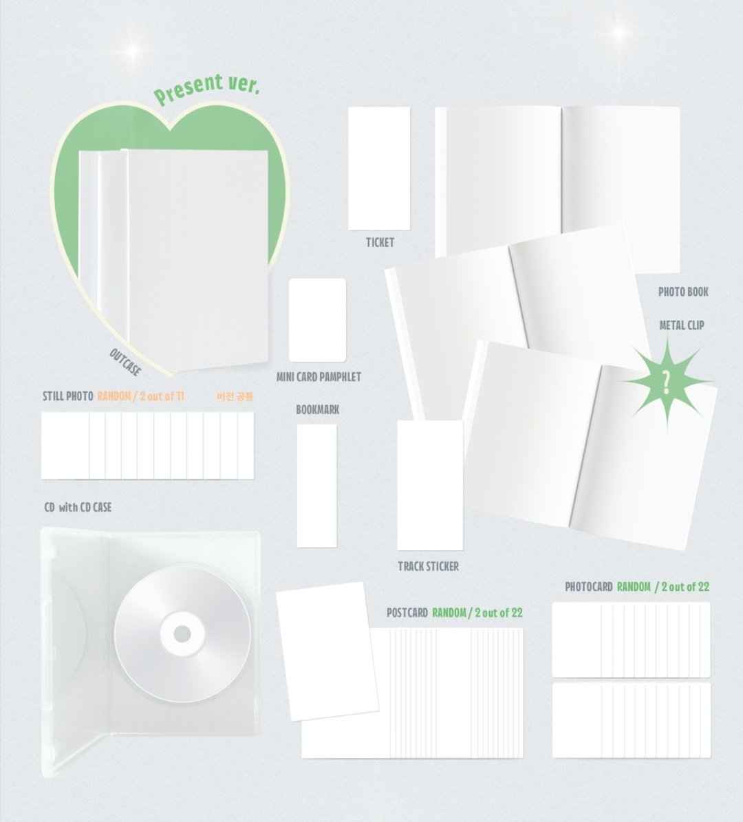 deobimom's tweet image. #THEBOYZ #PHANTASY album details

✨️ Versions:
Holiday, Glitter, Present, DVD

✨️inclusions:
Outcase
Photobook
CD-R
POSTCARD (2 out of 22)
PHOTOCARD (2 out of 22)
Track Sticker
Ticket
Mini Card Pamphlet
Still Photo (common within versions; 2 out of 11)
Bookmark
Metal Clip