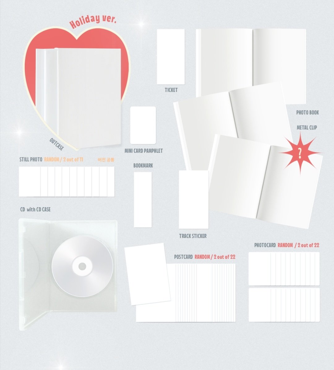 deobimom's tweet image. #THEBOYZ #PHANTASY album details

✨️ Versions:
Holiday, Glitter, Present, DVD

✨️inclusions:
Outcase
Photobook
CD-R
POSTCARD (2 out of 22)
PHOTOCARD (2 out of 22)
Track Sticker
Ticket
Mini Card Pamphlet
Still Photo (common within versions; 2 out of 11)
Bookmark
Metal Clip