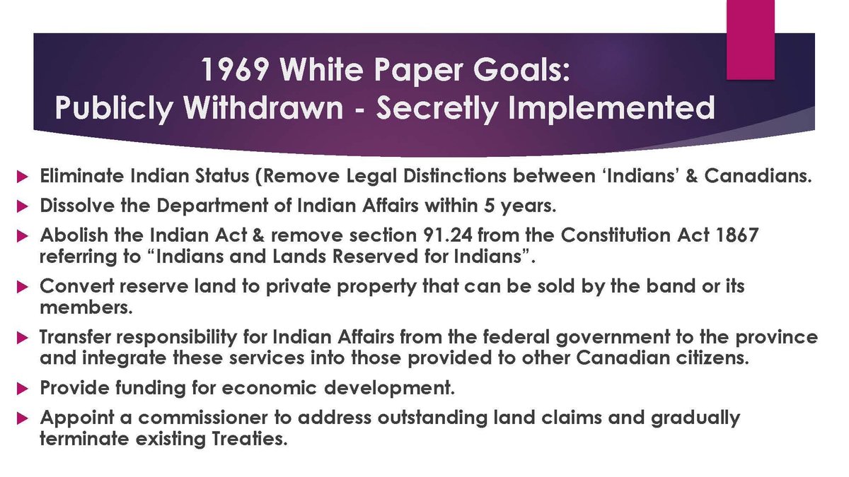 RussDiabo's tweet photo. In the 1969 White Paper on Indian Policy was publicly withdrawn in 1971, but secretly implemented for last 54 yrs. in separate policies to remove legal distinctions between “Indians” &amp; Canadians, including ending historic Treaties through CASHBACK policies not LANDBACK. https://t.co/r24k83siuK