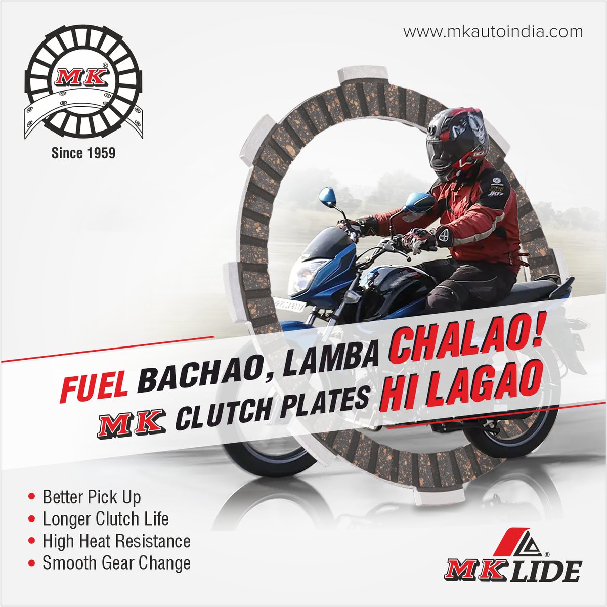 MKAutoIndia's tweet photo. Smooth rides with more mileage - aur kya chahiye?

#MKAuto #FrictionTechnology #MKLide #AutoParts #ClutchPlates #ClutchParts https://t.co/JE03hkQEhK