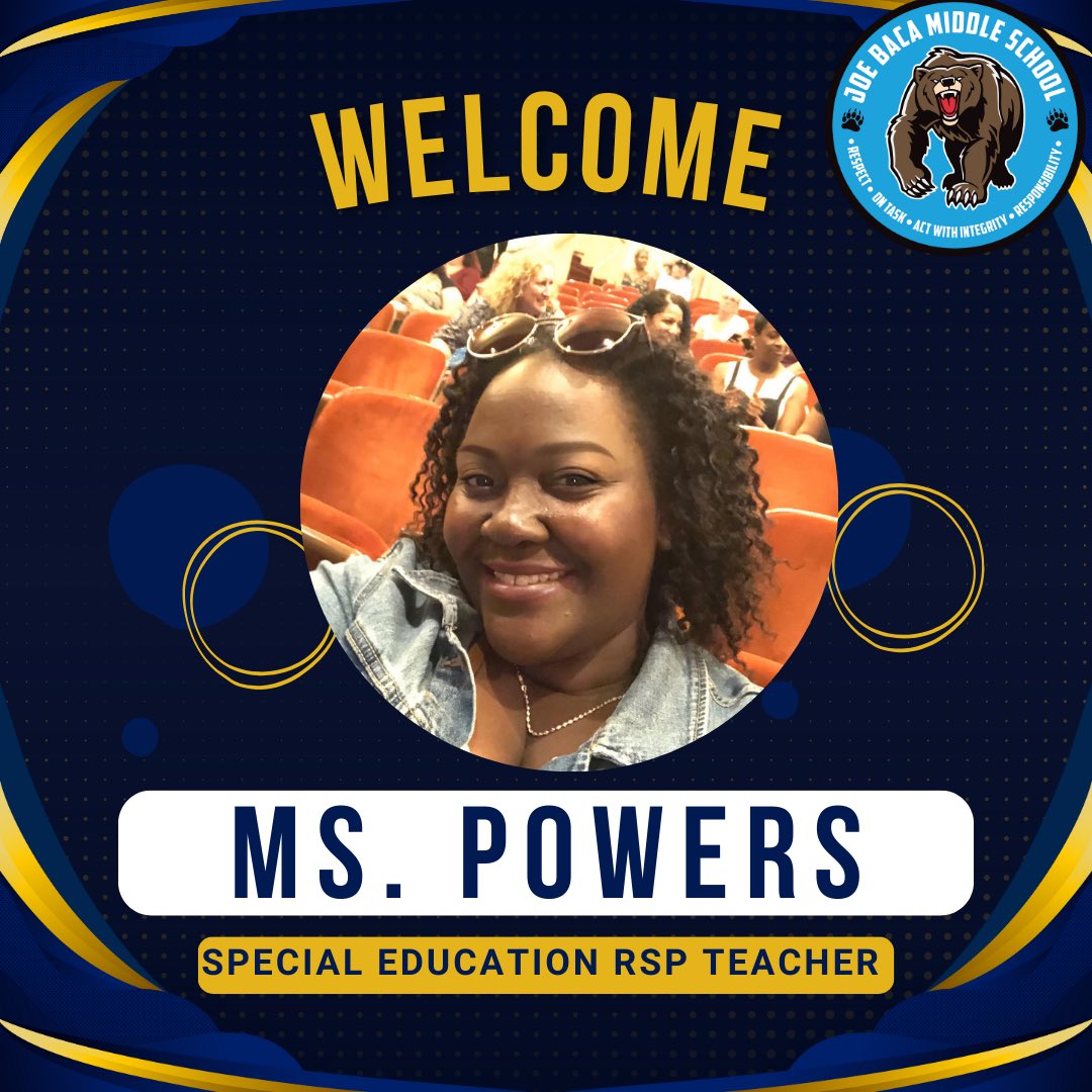 DrMScribner's tweet image. Meet Ms. Powers our new RSP teacher! We are so excited to have you part of our team. @JBMS_CJUSD #jbms #cjusd