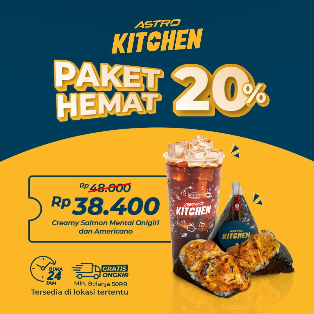 astronauts_id's tweet photo. Abis vote enaknya langsung seruput kopi Astro Kitchen-nya sih.. 

Mana ada promo “Kamis Manis” diskon 20% untuk menu paket Creamy Salmon Mentai Onigiri dan Americano.🤩🤤

Cuss langsung #JajanSatSet di sini sekarang.👉https://t.co/gKZbjekfvs https://t.co/vvtILQI4Ko