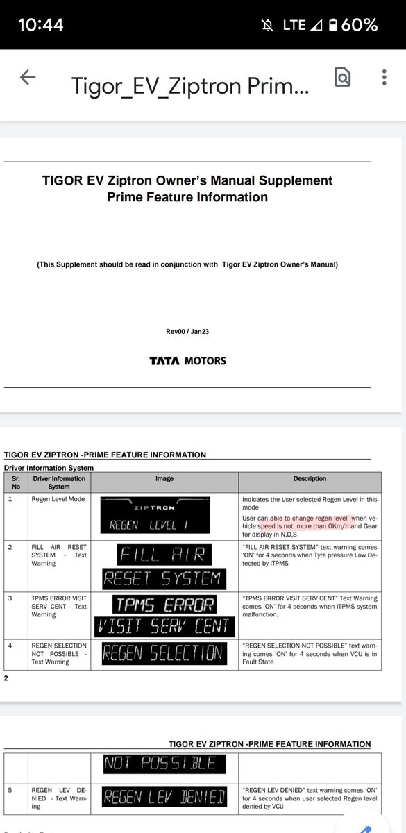 s2kanase's tweet photo. @TataEVClub @TigorEVowners @Tatamotorsev @Schandr80504296 @Evolve2Electric Old #TigorEV does not have regen buttons and the regen updates pushed by tata does not allow change in regen modes unless the speed is zero. https://t.co/GzJYMFQ3o9