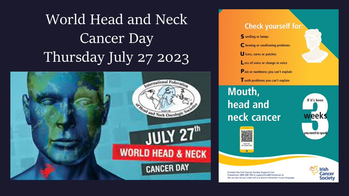 Today is #WorldHeadandNeckCancerDay. Mouth, head and neck cancers affect over 760 people in Ireland each year. Dentists play an important role in diagnosing this disease. Learn more here: cancer.ie/cancer-informa… @IrishCancerSoc @IrishDentists @DHF_Ireland #specialcaredentistry