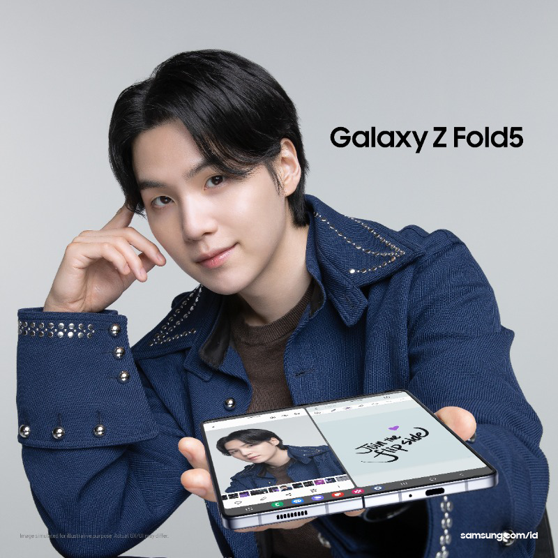 A whole mood with #SUGA of @BTS_twt with #GalaxyZFold5 💜 #GalaxyxSUGA #GalaxyZFold5 #JoinTheFlipSide #SamsungUnpacked Learn more: spr.ly/PO-ZFold5