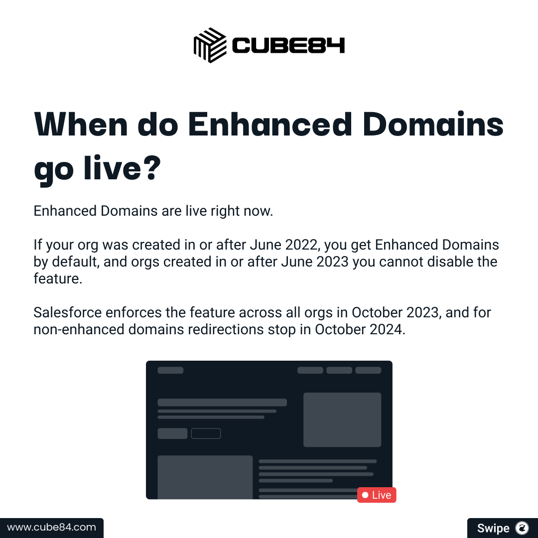 cube84inc's tweet photo. You might have heard a lot of buzz around Salesforce's #EnhancedDomain these last few months. So what exactly are enhanced domains and what should you do about it?

We've put together a primer to answer some important questions.

#Salesforce #CUBE84 #CRM https://t.co/OyOgGvg2ym