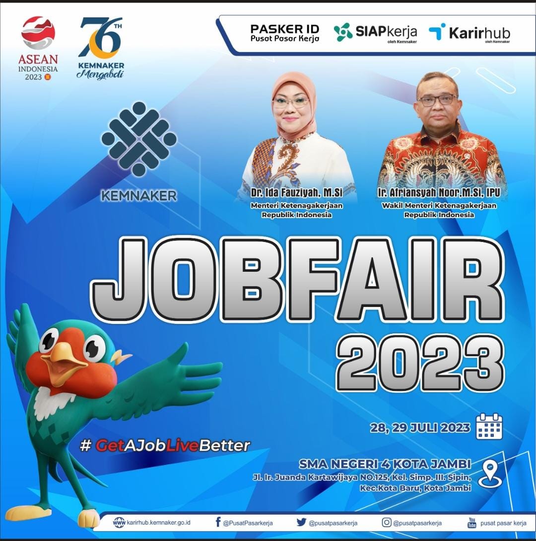 BEJO (Berita Job Fair) kali ini datang dari Kota Jambi. Yuk datang ke Jambi Job Fair 2023, 28-29 Juli  2023 di SMA Negeri 4 Kota Jambi.

Jangan lewatkan kesempatan ini Jobers, pastikan kamu ikutan ya...!

Goodluck!

-Jobi-

#bejo #jobfair2023 #pusatpasarkerja #kemnaker