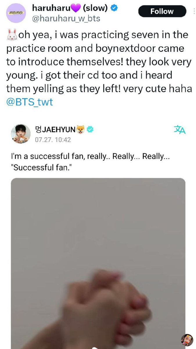Jungkook cerita abis ketemu boynextdoor di [hbl] 
dia bilang mereka lucu, sementara jaehyun mlyt di weverse🤣