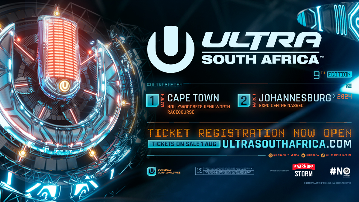 South Africa’s largest electronic music festival returns in 2024 🇿🇦

Ticket registration is now open at ultrasouthafrica.com/tickets.
Tickets officially on sale from Tuesday, 1 August.

#UltraSA2024 is proudly presented by #SmirnoffStorm