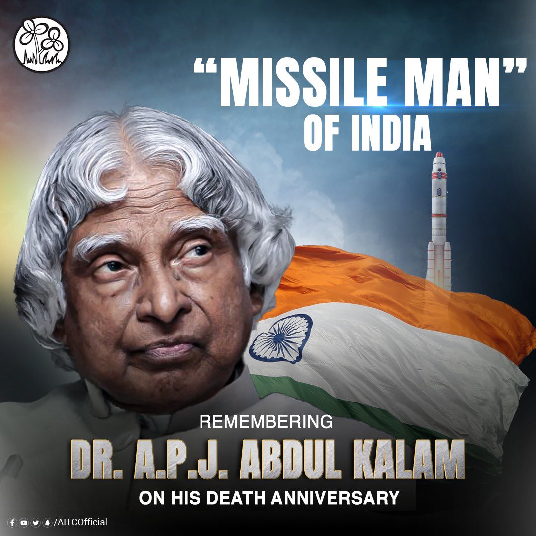 AITCofficial's tweet photo. "If you want to shine like a sun, first burn like a sun."

Fondly remembering the former Indian President and Scientist Dr. A.P.J. Abdul Kalam on his Death Anniversary.

He not only enlightened the nation with his work but also made a special place in the hearts of millions. His contributions to the Indian Aerospace sector will forever be remembered.