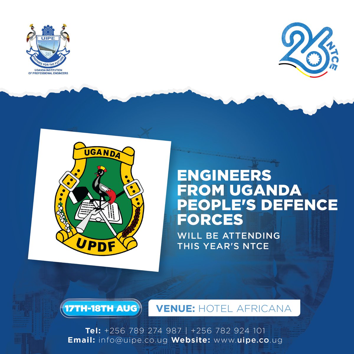 kess0fficial's tweet photo. It's with such excitement that we announce that engineers from @updf_  will be attending this year's #26NationalTechnologyConferenceandExhibition on the 17th -18th of August at hotel Africana. #26NTCE  @UACE_Uganda @ERA_Uganda @UNABCEC_UG @OPMUganda @UPDFspokespersn @unr https://t.co/LGjmBWmpzB