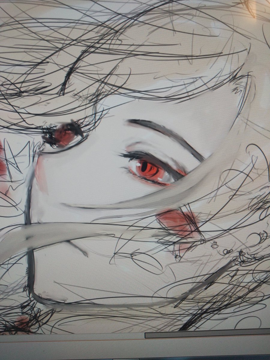 solo red eyes portrait sketch closed mouth 1girl traditional media  illustration images