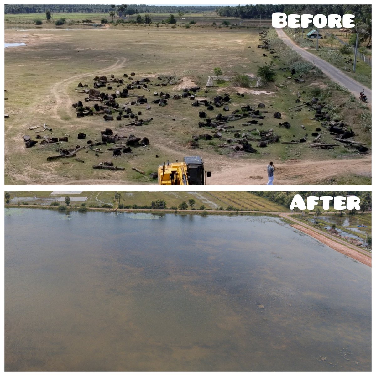 being_nimal's tweet image. #BounceBackDelta #Cauvery #India

Before and After rejuvenation pictures of Santhampettai  lake Which had not been rehabilitated for many years.

Location: Peravurani Taluk, Thanjavur district, Tamilnadu.

Area of the lake: 22 acres. 

Water Saved: 30 crores litres.

#SaveWater…