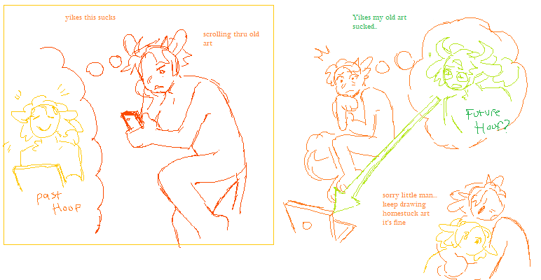 Realized 12 y/o Jake would be sad to hear me call their drawings cringey earlier and got sad/ mad at my hypothetical future self