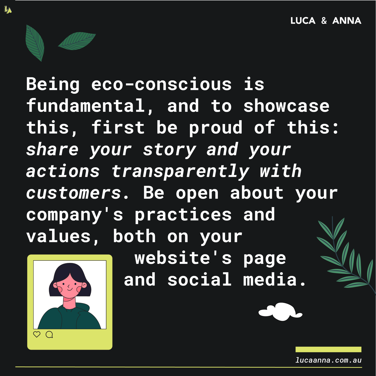 LUCAANNAStudio's tweet photo. 🌿 How to Embrace Sustainability and Show it to the World 🌎
✨ #SustainableBrands #GoGreen #ProtectOurPlanet #EcoWarriors #SustainabilityMatters #LUCAANNABrandingStudio #SustainableGrowth #EcoBusinesses #AustraliaBrand #Australiaecobrand #ecoecommerce https://t.co/QOQPD03hIW