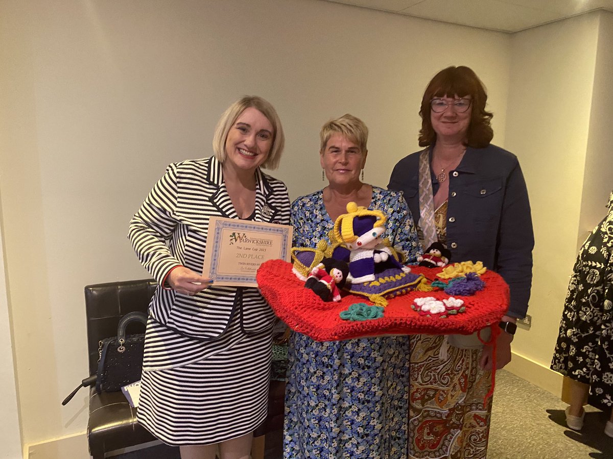 TwinRiversWI's tweet photo. Over the moon for our Craft group to be awarded 2nd (out of 18) in the Lanes Warwickshire Cup topper competition. We were awarded our certificate at the Warwickshire WI Federation Annual Meeting at Leamington Spa Centre.Fantastic achievement for our very first topper 😀#toppers https://t.co/fp2nn69zij