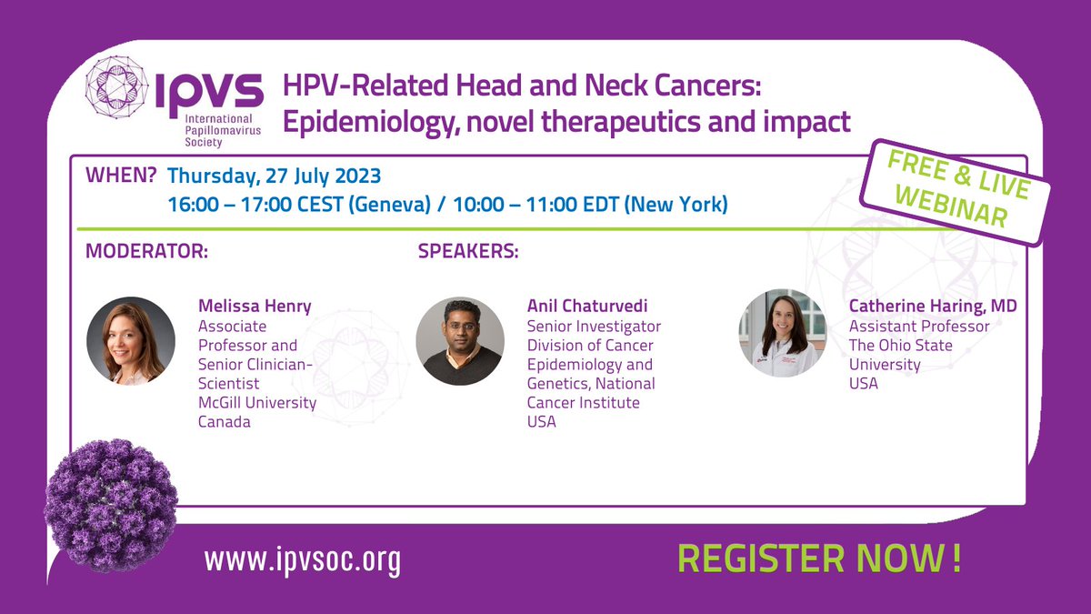 Today is World Head and Neck #Cancer Day.
Hear about the epidemiology, vaccination and treatment advances in #HeadAndNeckCancer by joining this live &amp; free webinar.
Don't miss the opportunity to ask your questions !
Sign up now 👉 bit.ly/46TSNZ5
#cancerprevention #HPV