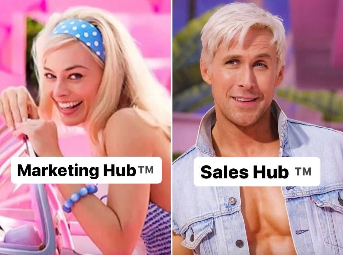 HubSpot's tweet photo. barbie is marketing hub and ken is sales hub, we will not explain further https://t.co/OrlGvsoEoQ