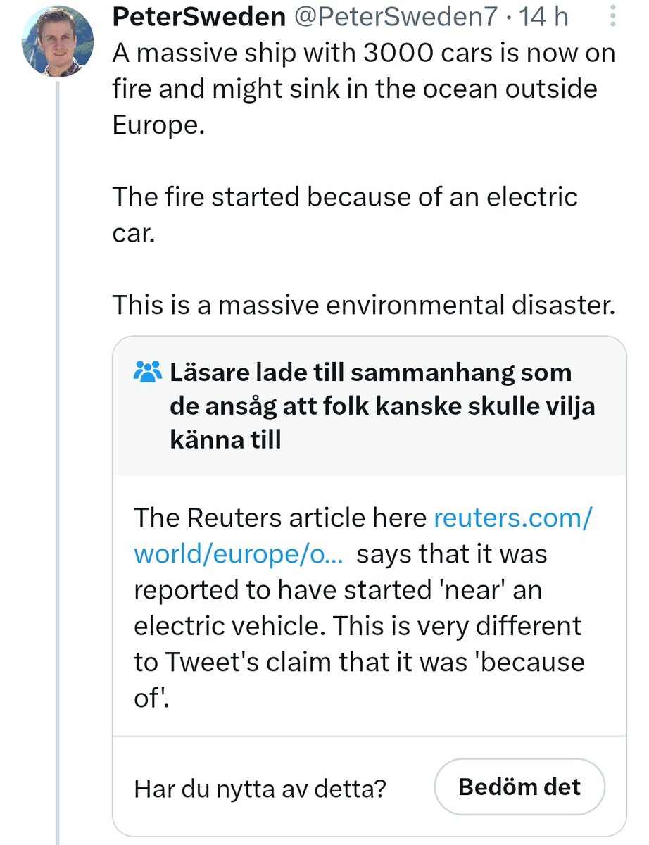 Somebody needs to fact check @communitynotes

They are blatantly wrong.

Everyone, including the mainstream media is now reporting that the fire seems to have been caused by an electric car.

My original tweet is correct as usual.