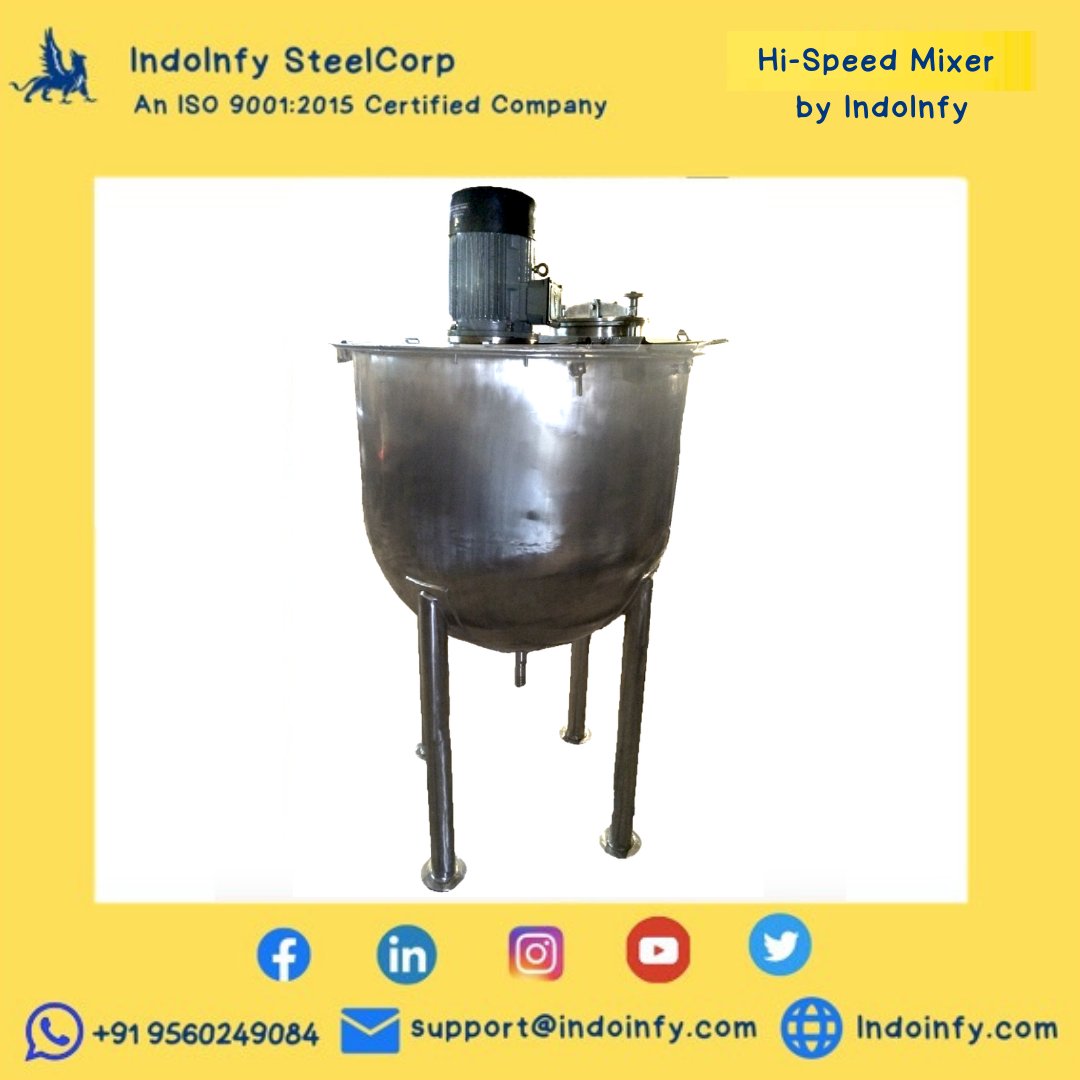IndoInfySteel's tweet photo. Hi-Speed Mixer by IndoInfy SteelCorp

SS304 Top Entry Hi-Speed Mixer, Solid Liquid Mixing, Hemispherical Bottom Dish-end, Vessel Diameter 900MM, HOS 750MM, SS304L Solid Shaft, VFD with Digital Control Panel, Custom Fabricated Product.

 #indoinfysteelcorp #customfabrication #msp https://t.co/uxN07htDuW