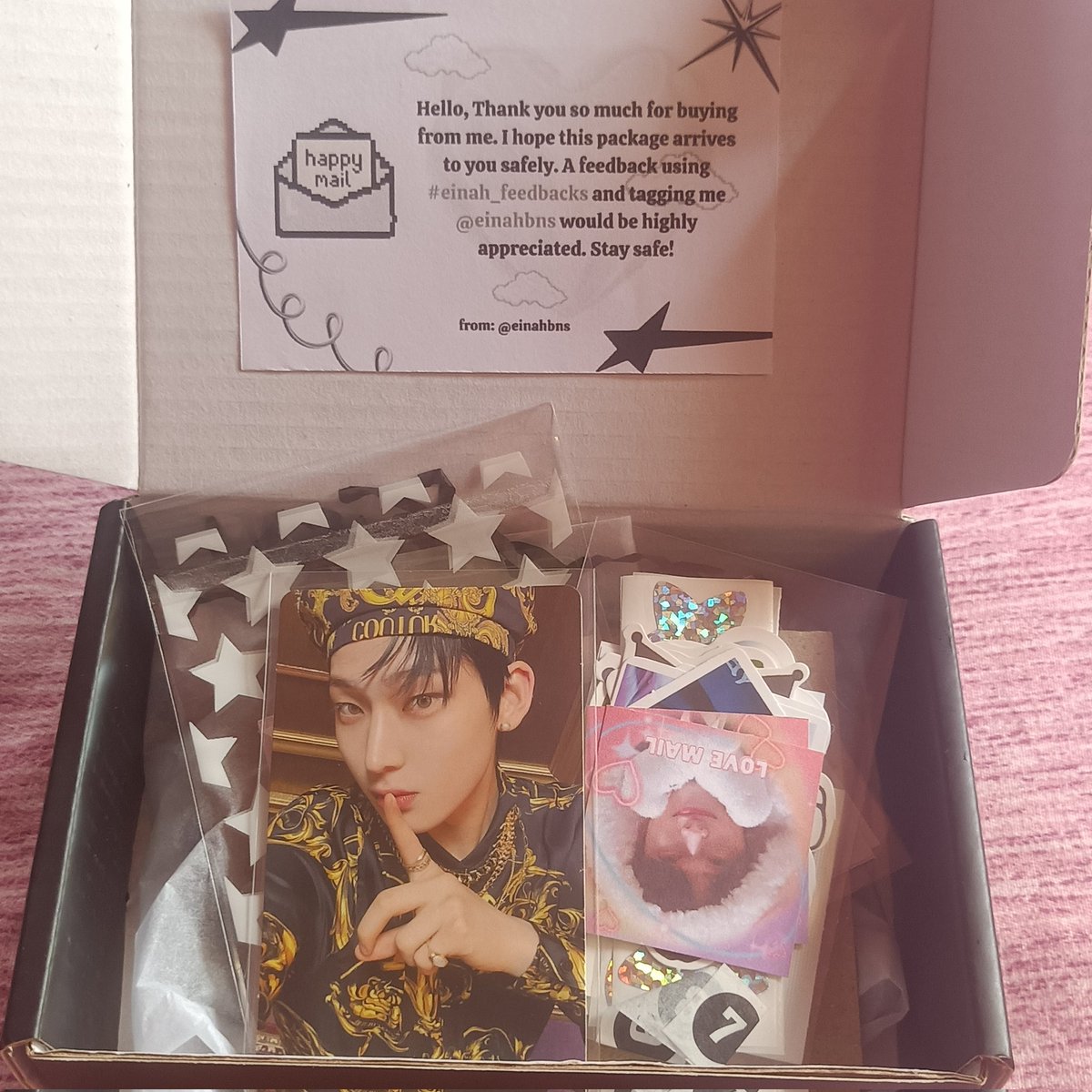 sunnysidewardd's tweet photo. #einah_feedbacks
@einahbns 
Thank you so muchh huhu 
My sunoo tahimik lang pc arrived safely!! Aampunin ko po ng maayos!! Thank youu🥹💖 https://t.co/rJ0Rdzvq0m