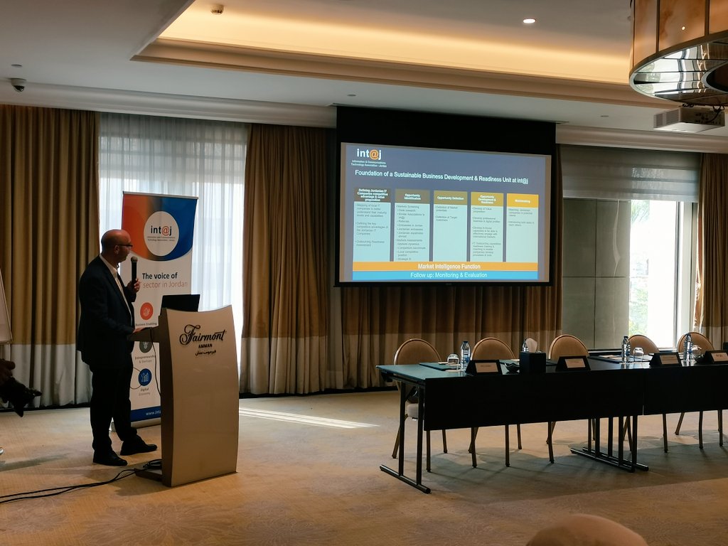 intajICTJO's tweet photo. Int@j CEO @NidalBitar at the opening of the #IT_outsourcing workshop "the #Uni_Match project will help the selected companies improve capabilities in acquiring new business opportunities in #ITO in international #markets"
@giz_gmbh @EFE_jor @MoDEEJO https://t.co/uXQSl8XGdB