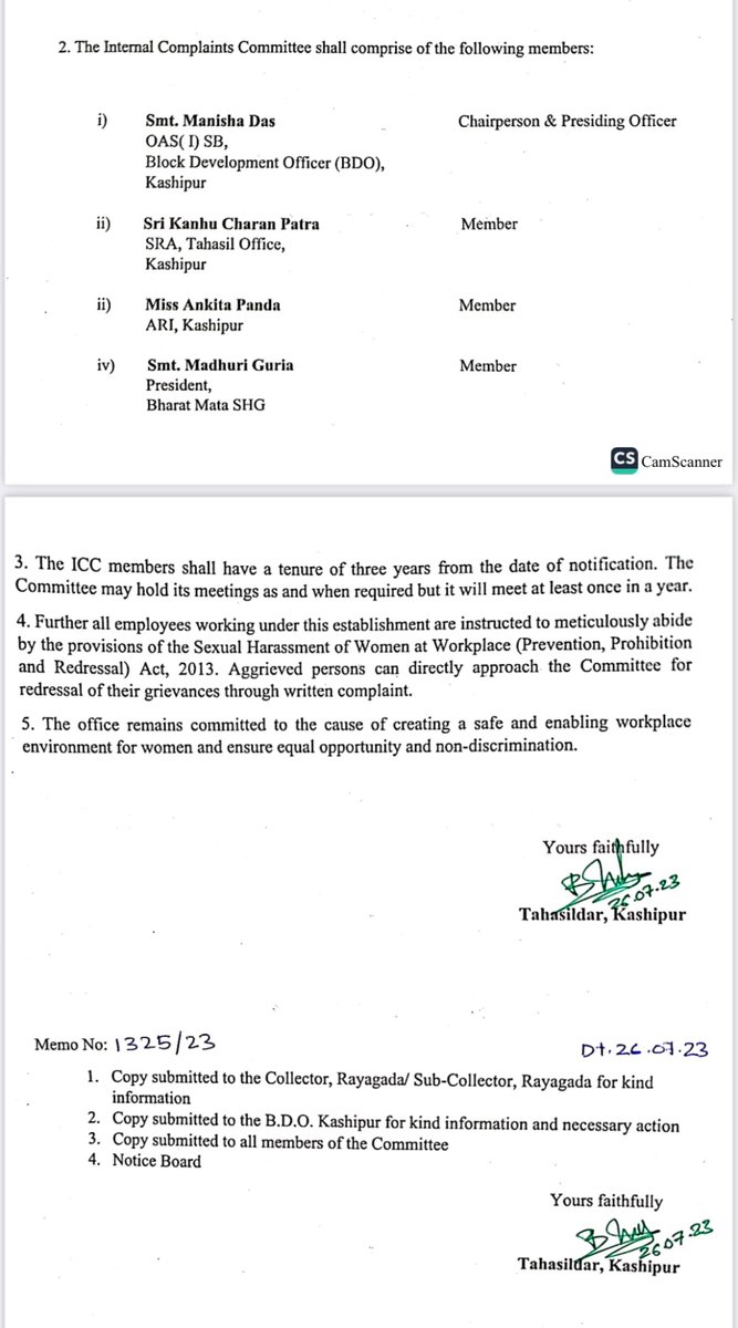 Tahasil Office, Kashipur is committed to the cause of creating  a safe &amp; enabling workplace environment for women and ensure equal opportunity &amp; non-discrimination. Hence ICC is constituted as a grievance redressal body u/S 4 of Sexual Harassment of Women at Workplace Act 2013.