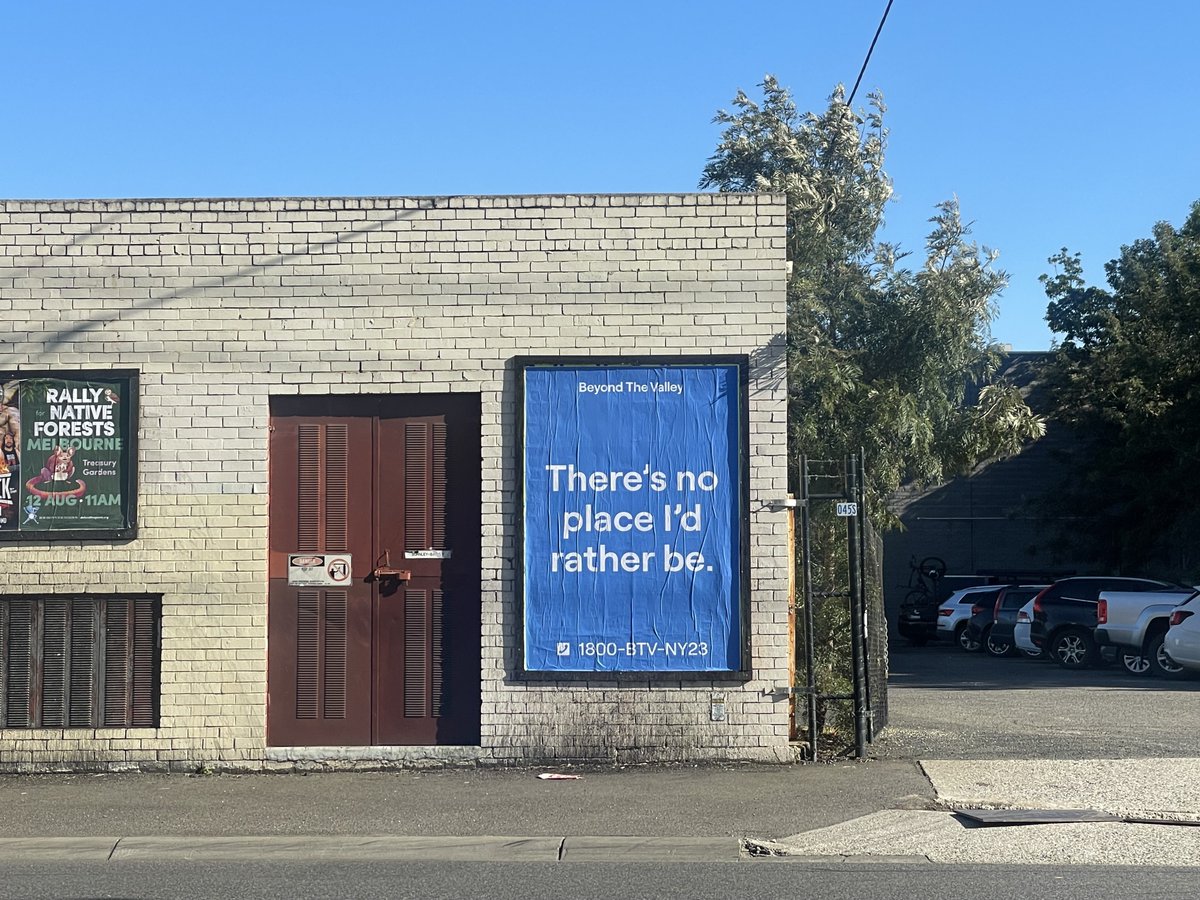 Mysterious <a href="/BTVfestival/">Beyond The Valley</a> posters have appeared across Australia!

The posters include a phone number, 1800-BTV-NY23, that leads to an answering machine message – is the festival teasing its headliner? 🤔

Who's your guess for this year's #BeyondTheValley headliner?