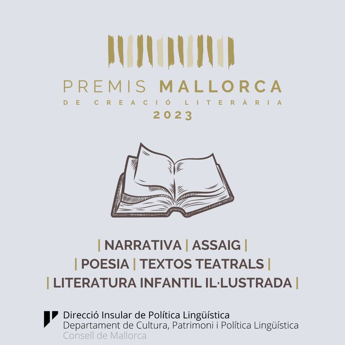 📢 #PremisMallorca de Creació Literària 2023!  
📷 Modalitats: assaig, literatura infantil il·lustrada, narrativa, poesia i textos teatrals  
📷Presentació d'originals fins al 1r d’agost de 2023  📷llenguamallorca.cat/premis-mallorc…