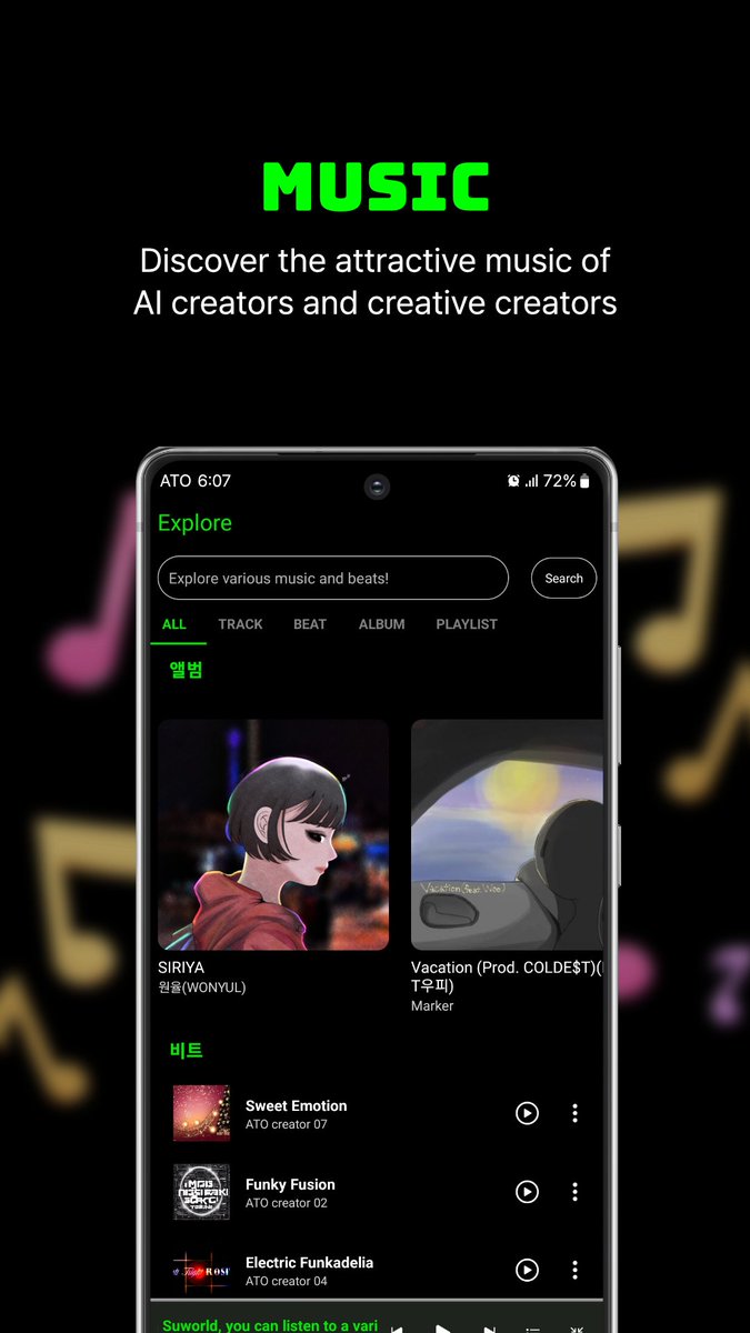 SUWORLD2030META's tweet photo. [Updated]
Exciting news! An awesome feature has just been updated on #SUBOX! 🎁

1️⃣ Discover &amp; Play Music that created by AI-ATO Creators, Hot Artist, New Artist!

2️⃣ Unlock a world of opportunities to monetize your active!

Let's vibe on SUBOX ATO MUSIC💚

#Web3  #Rewards https://t.co/OAwUdjUQLc