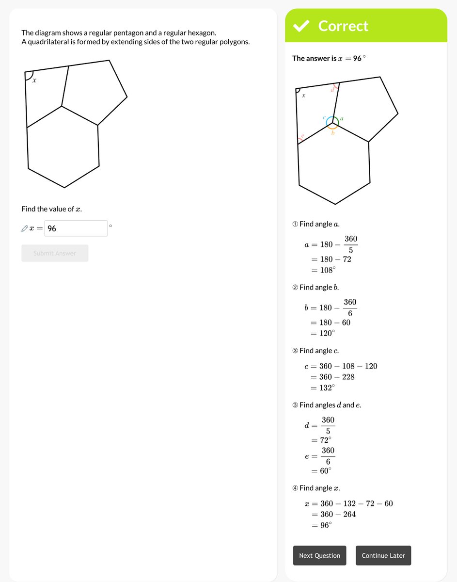 DrFrostSkills's tweet photo. New Key Skill on @DrFrostMaths K227g: Determine an angle in a shape formed by using sides or extended sides of polygons. https://t.co/a7LXasiLfp https://t.co/MMHYwk3119