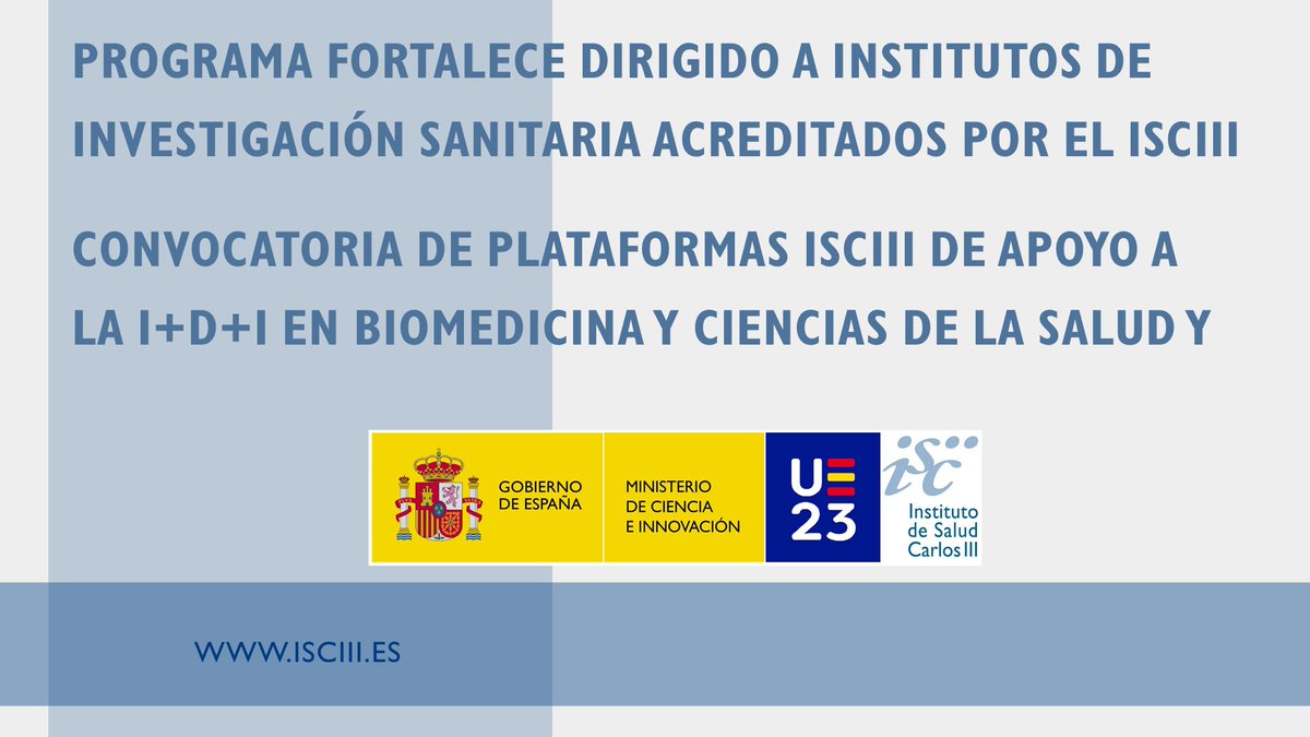📍 Hoy #27J empieza el plazo para presentar solicitud a las convocatorias #ISCIII FORTALECE y PLATAFORMAS. 

📋 Solicitudes ➡️ isciii.es/QueHacemos/Fin… 

📋 FORTALECE ➡️ pap.hacienda.gob.es/bdnstrans/GE/e…

📋 PLATAFORMAS ➡️ pap.hacienda.gob.es/bdnstrans/GE/e…

📰 #NoticiasISCIII➡️bit.ly/3q1EbpI