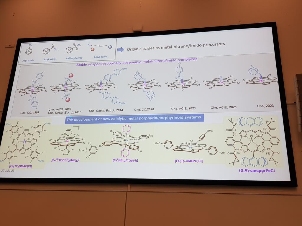 carbene_nitrene's tweet image. Prof Chi-Ming Che, founding father of the Metal Carbene Consortium, kicks-off the 3rd day of #ISCNC2023 
So many beautiful imido complexes, excellent activity of Ru and Fe porphyrin complexes in carbene and nitrene transfer reactions! 
A great lecture to start the 3rd day!