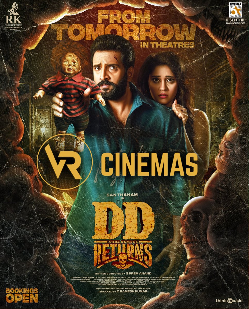 Horror Comedy Riot <a href="/iamsanthanam/">Santhanam</a>
#DDReturns  from tomorrow <a href="/cinemas_vr/">VR Cinemas</a>
"Grab Your Tickets"