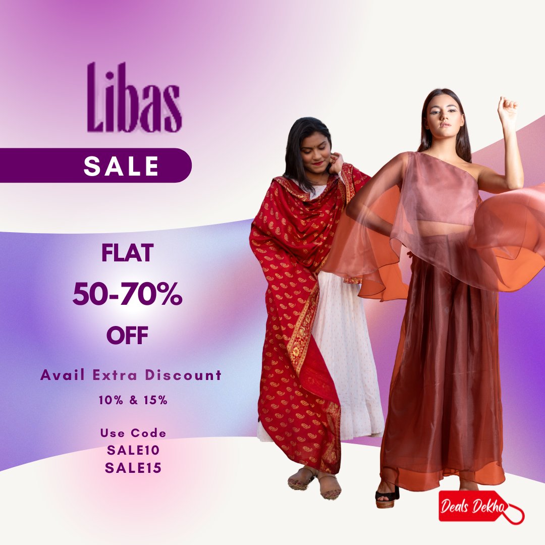DealsDekho's tweet image. The sale is LIVE!!!
Libas

Get flat 50%-70% on kurtis, lehengas &amp;amp; more.

Also, avail extra 10% &amp;amp; 15% discount.

Use Code: SALE10 &amp;amp; SALE15

#livesale #kurtisets #womenswearfashion #ethnicfashion #fashionsale #dealsdekho #indiandress