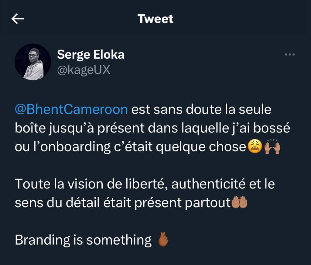 Il a quitté Bhent Cameroon il y a plus d’un an, mais nous n’oublions jamais les membres de notre équipe. Alors que nous nous préparons pour relancer nos activités et recruter de nouveaux talents, nous aimerions entendre de tous ceux qui ont travaillé chez Bhent Cameroon. Votre