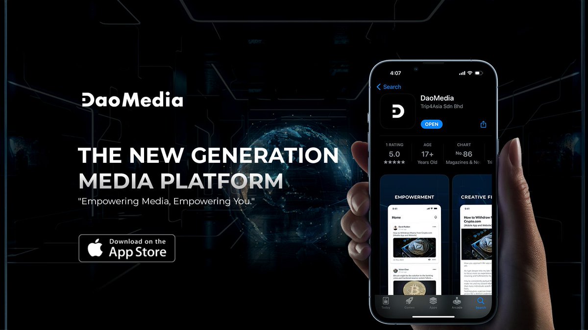 📲 #DAOMEDIA is now officially available for download on the Apple App Store! 

🎉 Experience the power of decentralized media, where creators thrive and audiences engage. 

Join the revolution today! 
#MediaRevolution #AppStoreLaunch