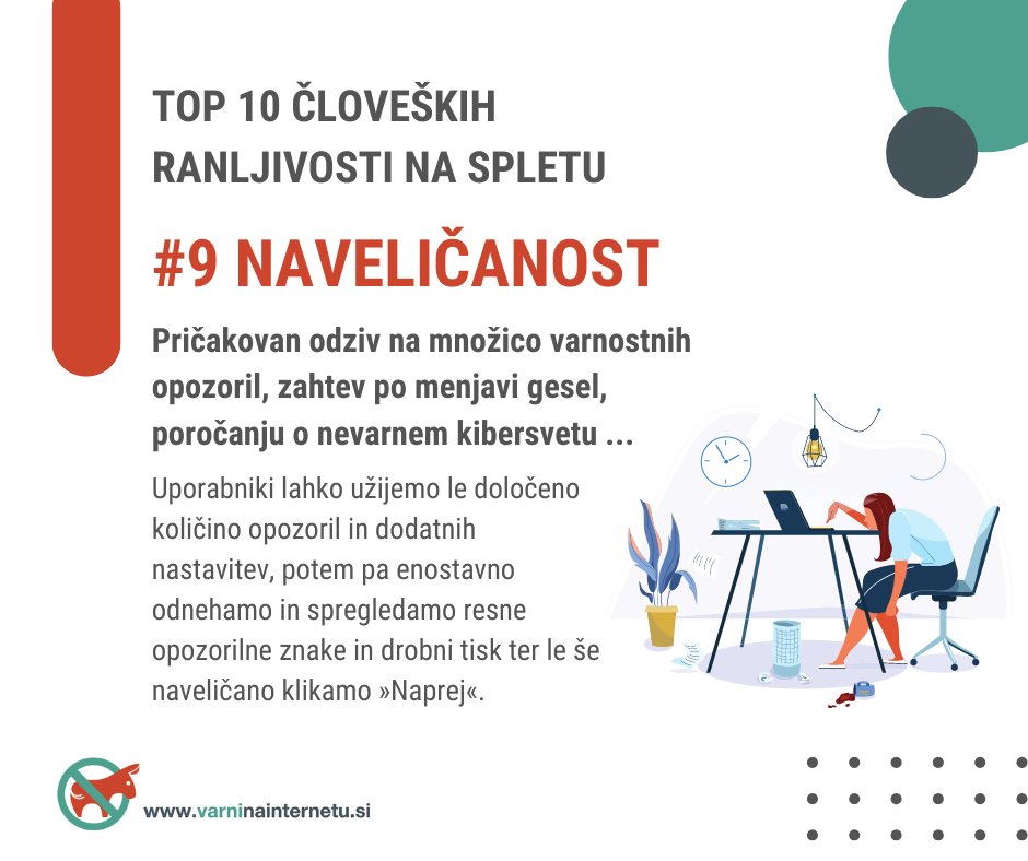 varninanetu's tweet photo. Uporabniki lahko razumemo in upoštevamo le določeno količino varnostnih opozorili, potem pa le še naveličano klikamo "Naprej". Tudi preobilica opozoril je lahko pomemben dejavnik, ki vpliva na (ne)varno spletno obnašanje. #SecurityFatigue https://t.co/CnJ2tjTwmX