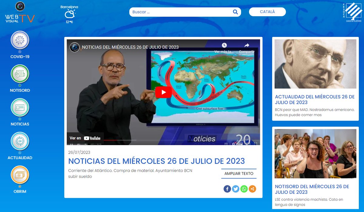 Webvisual_tv's tweet image. 26 DE JULIOL DE 2023
👋Llengua de Signes Catalana #LSC
webvisual.tv

🔵Noticias: youtube.com/watch?v=tivU1Q…
⚫Actualidad: youtube.com/watch?v=XTGD_a…
🔴Notisord: youtube.com/watch?v=OKjOk6…
#llenguadesignes #accessibilitat #llenguadesignescatalana