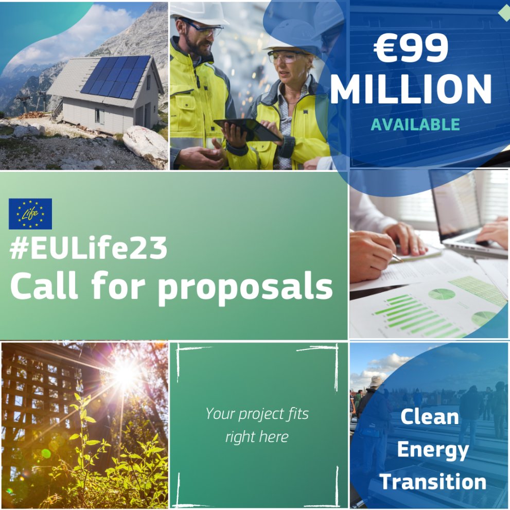From empowering citizens to #decarbonising buildings 🏨 &amp; attracting finance, the #EULIfe23 Call for proposals covers it all 🎁

Share your #LIFEproject ideas to drive 🇪🇺's transition to a sustainable energy system. ⚡️

Apply 👉europa.eu/!BtjJV8

#REPowerEU