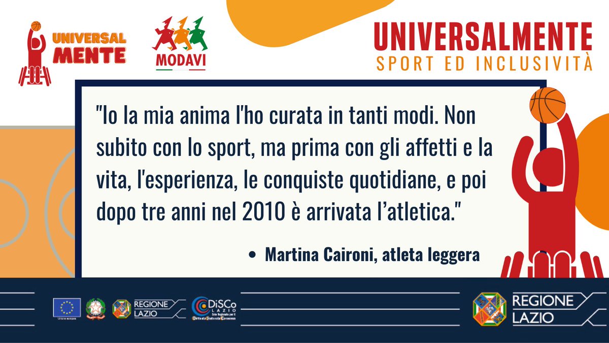 🚴🏼‍♂️Le grandi storie di sport: #MartinaCaironi
🏀 #UniversalMente, finanziato da #DiscoLazio, mette a disposizione uno sportello informativo per aiutare i cittadini ad avere le info sulle strutture attrezzate e sui servizi nel territorio, per giovani e studenti con #disabilità.