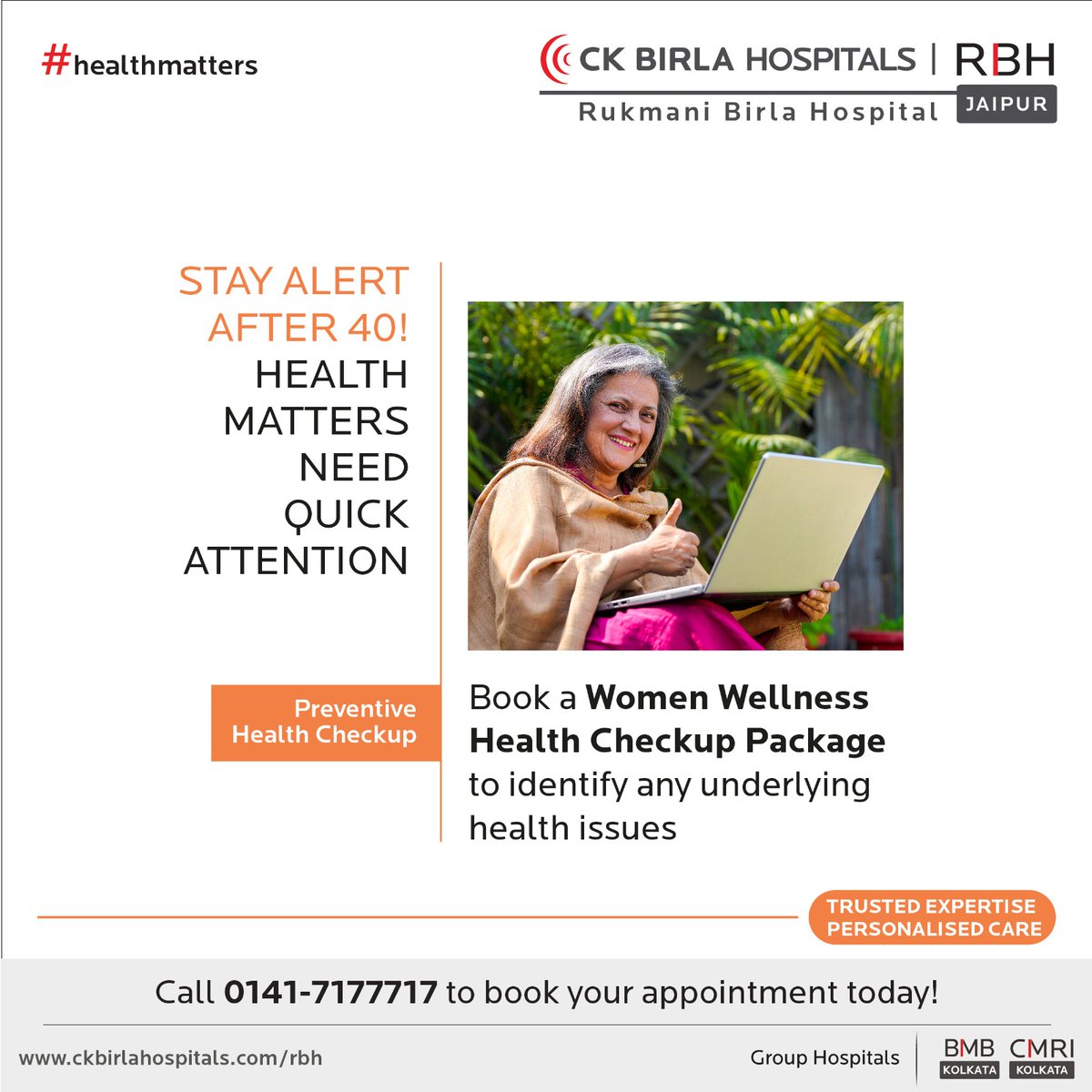 Crossing the age of forty brings a myriad of health problems – more so in women. Anything that appears unusual should be reported to the doctor to ensure it is nothing to worry about. 
#WOMENATFORTY#RBHJAIPUR#PREVENTIVECHECKUP #HEALTHCOMPLICATIONS #WOMENHEALTH